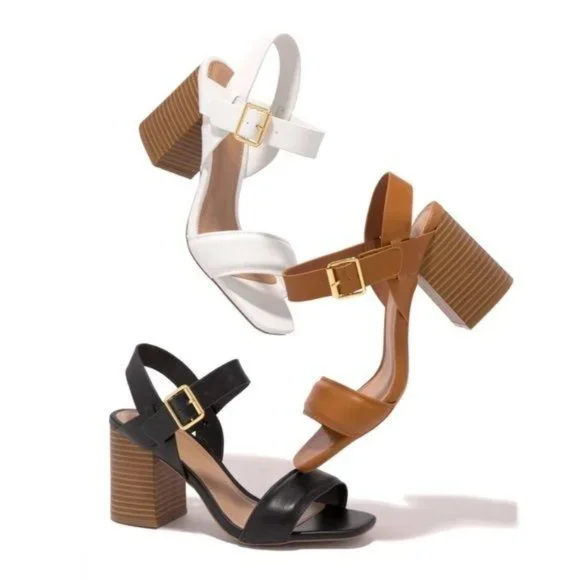 !! NEW !! Vegan Leather Ankle Strap Block Heels in White - Picture 8 of 8